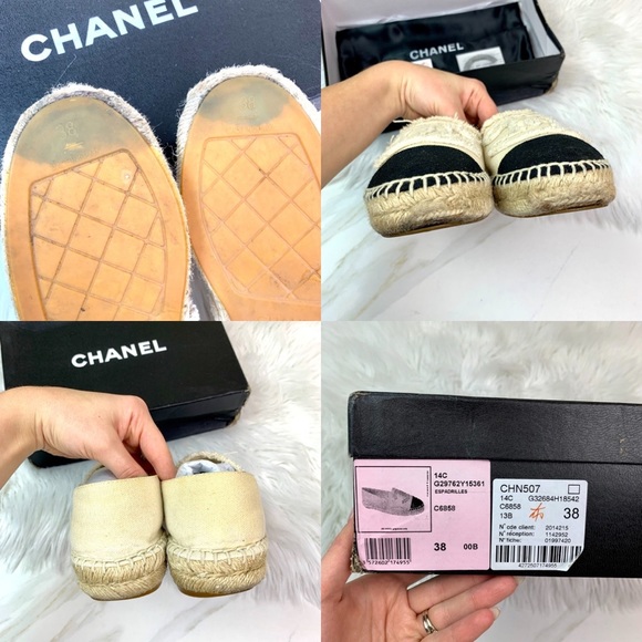 COPY - Chanel Beige & Black Linen Espadrilles - Picture 7 of 7